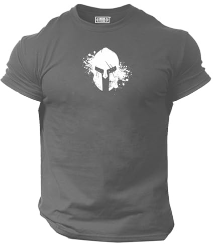 Blood Spartan Helmet T Shirt Gym Clothing Bodybuilding Training Workout Exercise Boxing MMA Top (UK, Alpha, XXL, Regular, Regular, Charcoal)