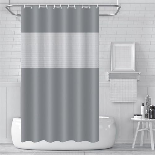 ECO Shower Curtain - Mould Proof, 180x180cm, Grey PEVA Waterproof Heavy Duty Bathroom Curtains with 3 Magnets and 12 Plastic Hooks