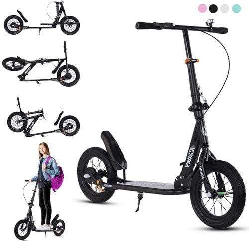 GHBXJX 290mm XXL Big Wheel Scooter Erwachsene 150 kg Tragkraft City Roller, Klappbarer Cityroller mit Handbremse und Bremse, Tretroller Kinder ab 6, Kickscooter für Erwachsene und Kinder,Schwarz