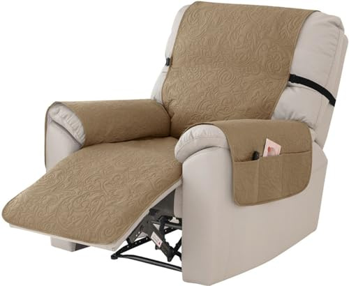 SWJ-swjssb Relaxsessel Sesselauflage Relax Liegesofa Sesselbezug,Sesselschoner Mit Taschen,Anti-Flecken Solide Liegestuhlbezug,Sesselbezüge Leder wasserdichte Möbelbezüge(Light curry)