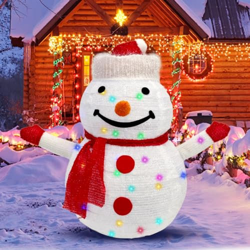 Yuragim Mini muñeco de nieve LED para exterior, 70 cm de alto, con luz blanca cálida, figura decorativa para Navidad, plegable, grande, iluminación navideña para interior y exterior, decoración de