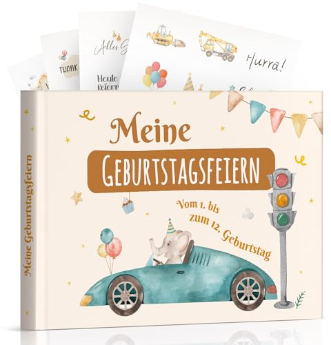 Geburtstagsbuch für Jungen mit Stickern Erinnerungsalbum von 1 bis 12 Jahren | Mein Kindergeburtstag zum Ausfüllen & Gestalten | Geschenkidee für Jungs | Fotobuch mit Platz für Fotos & Erinnerungen