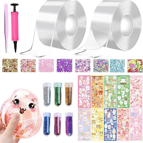 Nano Tape Bubbles-set, 38 stycken Nano Tape DIY Craft Kit, Nano dubbelsidig tejp, Blowing Bubble Teps, nano-tejp med paljetter klistermärken, Bubble Tape Party presenter för barn
