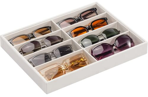 Lolalet Scatola per Occhiali da Sole Cassettiera, 8 Scomparti Impilabile Occhiali da Sole Organizzatore Scatola, Porta Occhiali Multiplo per Uomo Donne -1 Pezzi, Bianco