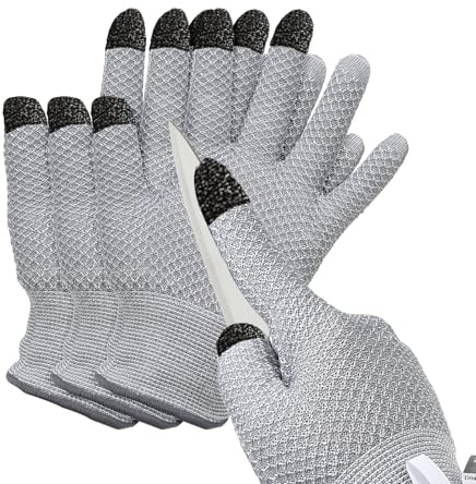 PATIKIL Cut Resistant Gloves, 2 Pair Touchscreen Level 5 Protection Cutting Gloves Anti Cut Kitchen Work Glove for Mandolin Slicing Oyster Shucking Whittling Wood Carving, Gray, Medium