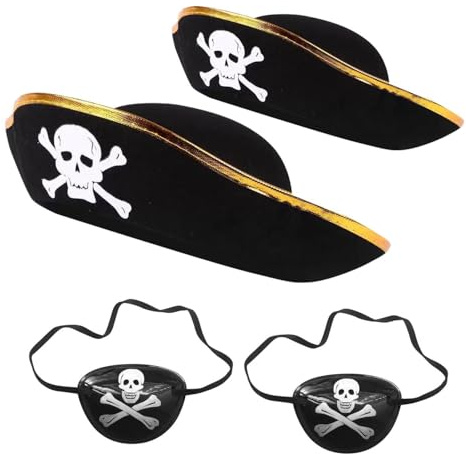 HDGSAFD 2 Chapeaux De Pirate Et 2 Masques pour Les Yeux, Accessoires De Jeu De Rôle, Robe De Soirée sur Le Thème des Pirates, Accessoires De Costume