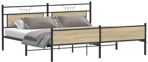 vidaXL Metallbett ohne Matratze Sonoma-Eiche 193x201 cm