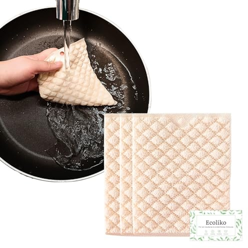 Ecoliko Topfreiniger Schwamm 4 Stück | Kratzfrei | Spülmaschinenfest | Scheuerschwamm waschbar mit Popcorn-Struktur gegen Eingebranntes | Topfschwamm für beschichtete Pfanne & Airfryer | 12×15 cm