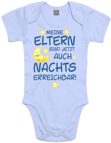 Shirtoo Lustiger Baby Body mit Spruch - Meine Mama ist jetzt auch Nachts erreichbar - Geschenk zur Babyparty