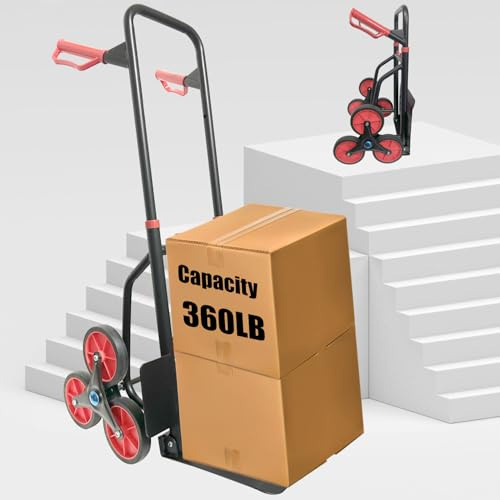 Hand Truck Stair Climbing Trolley Foldable with 6x φ15.2cm Heavy-duty height-adjustable steel sack with industrial wheels, high-traction tyres 150kg capacity 2 elasticated lashing straps