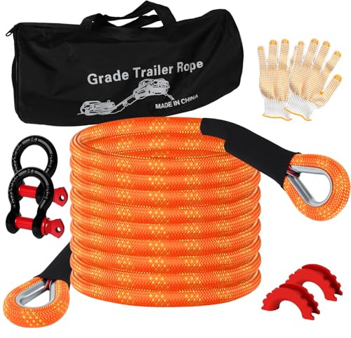 Sangle de Remorquage Voiture, 7.3M/16T 36000lbs Corde de Remorquage Auto avec 2 Manille et et Sac Rangement, Elingue de Treuil d'urgence pour Camion, SUV, ATV, Camping-Car