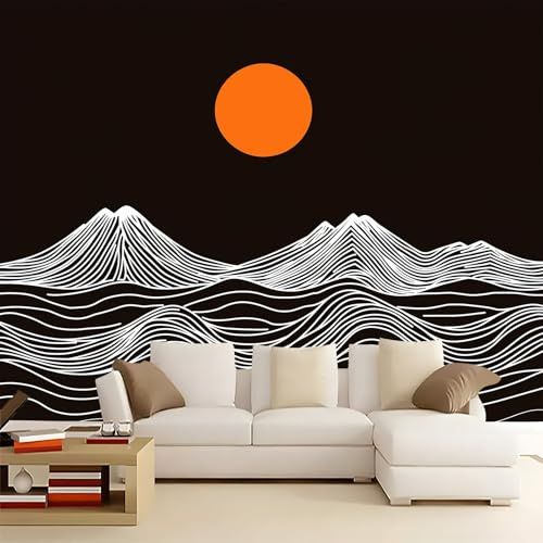 Fotomurales Montañas Líneas Sol 300x210 cm Papel Tapiz Fotográfico no tejido 3D Moderna Fondo De Pantalla Mural Decoración De Pared Sala Cuarto Oficina Salón