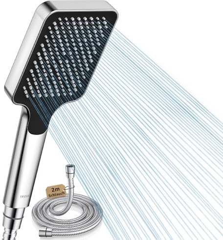 FASDUNT Duschkopf mit Schlauch 2M, Hochdruck Duschkopf Regendusche mit 9.5L/min Durchflussbegrenzer Duschbrause Wassersparend 40% Senkung der Wasserkosten