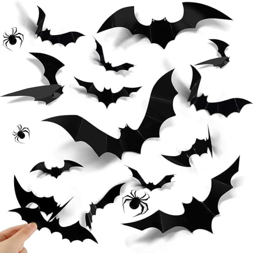 FAINCA 60 Pezzi 3D Pipistrelli Halloween e 24 Ragno Adesivo Adesivi Halloween Decorazioni Ragno Impermeabile Pipistrello Adesivo per Soggiorno Camera da Letto Corridoio (4 Misure)