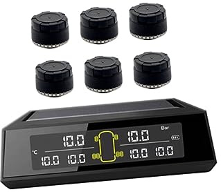 Cabilock Monitor De Presión De Neumáticos Inalámbrico Inteligente para Vehículos 6 Sensores Externos, Carga Solar y USB, Compatible Camiones, Autobuses y Vehículos Recreativos