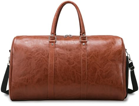 Gyios Rucksack Leder Reisetasche Mit Schuh Tasche, wasserdichte Weekender Übernachtungstaschen, Tragen Sie Auf Duffeltasche Für Männer Frauen-braun Rot