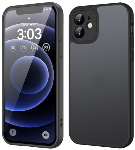 ORDA für iPhone 12 Hülle, Vollständiger Kameraschutz Stoßfest, Schwarz | Matt Handyhülle für iPhone 12, Kratzfest Transluzente Rückseite Schutzhülle, Anti-Fingerabdruck Case