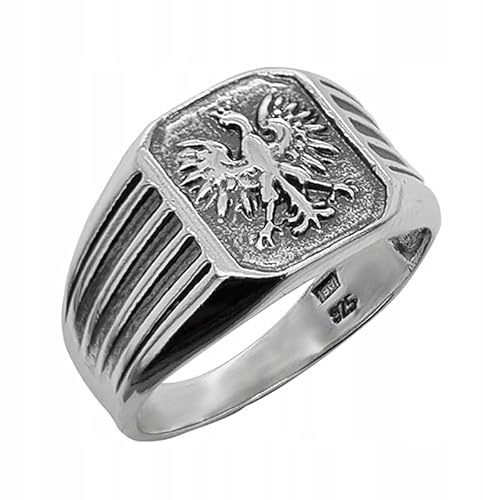 Ulex Premium 925 Sterling Silber Ringe Herren Siegelring patriotischer Ring mit poliertem Silber und polnischem Adler symbolischer Männer Schmuck Größe 62
