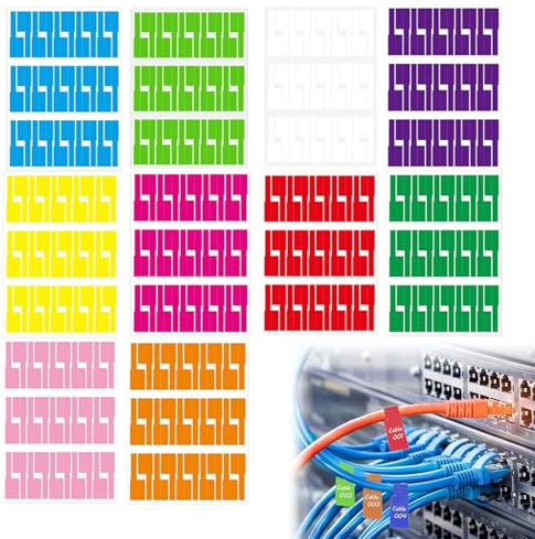 Kabelaufkleber, Kabel Etiketten, Kabelbeschriftung, 300 Stück Selbstklebend Kabeletikett, UV-beständige Wasserdicht Reißfest Haltbar Kabel Aufkleber für Laserdrucker, 10 Farben 10 Blatt
