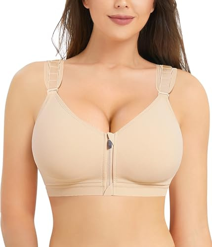Junlan Post Surgery Front Fastening Sports Bra for Women Full Coverage Compression Bras with Breast Support Wirefree
