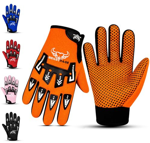 BEAST RAGE Kids Bike Gloves – Motocross & BMX Cycling Gloves for Boys &Girls, Non-Slip Grip, Breathable Lightweight Dirt bike kids motorbike Gloves (Orange, Small [4-6 Yrs])