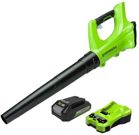 Greenworks G24ABK2 Soffiatore Foglie Assiale a Batteria, 156km/h, 4,27m³/min, Batteria 24V 2Ah e Caricabatterie, Garanzia 3 Anni