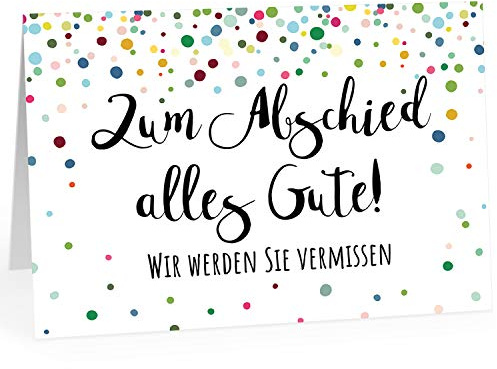 XXL Abschiedskarte (A4) | Konfetti Bunt - Wir werden SIE vermissen | mit Umschlag | edle und hochwertige Klappkarte | Zum Abschied | Große Karte für Kollegen, Pension, Rente | Maxi Karte | Überformat