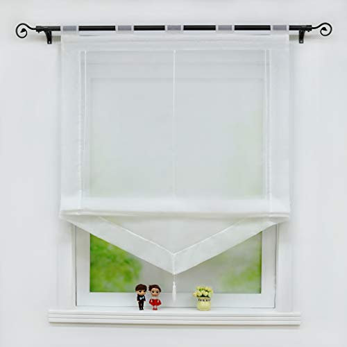 Joyswahl Voile Raffrollo mit Quaste Transparenter Dreieck Rollos mit farbigem Blende »Julia« Schals Fenster Gardine mit Schlaufen BxH 100x140cm Weiß 1 Stück