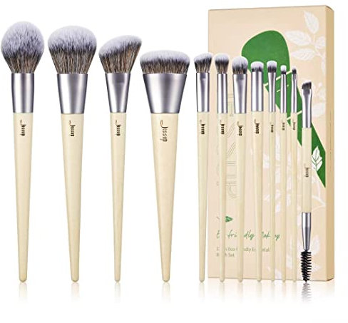Jessup Pennelli Trucco Set di Pennelli Vegano 12 Pezzi Professionale premium Occhio Viso Pennello Kabuki fondazione polvere Ombretto evidenziatore contorno Capelli sintetici puri T327