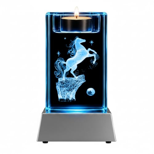 Kaltner Präsente Stimmungslicht - Das perfekte Pferde Geschenk: LED Kerze/Kristall Glasblock / 3D Pferdelampe für Kinder Mädchen Jungen, Pferdeliebhaber, Nachtlicht Pferd
