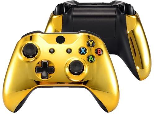eXtremeRate Front Gehäuse & Griffe Hülle für Xbox One X/S Controller, Vorderseite Hülle & Grips Case Faceplate Ersatzteile für Xbox One S/X Controller Modell 1708-Chrome Gold
