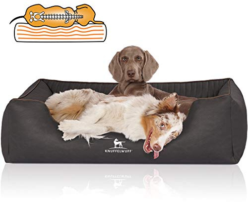 Knuffelwuff Orthopädisches Hundebett Columbia aus Laser-gestepptem Kunstleder XXL 120 x 85cm Schwarz - Abnehmbarer Bezug - leicht zu reinigen - für große, mittelgroße und kleine Hunde