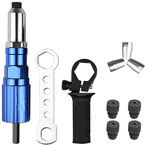 Electric Rivet Pop Nut Gun Cordless Drill Chuck Adapter Riveting Riveter Insert Nut Tool Riveter Adaptor Kit Hand Tool Power Machine Accessory (Blue)