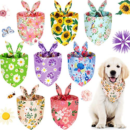 Weewooday Lot de 8 Bandanas triangulaires à Motif Floral pour Chien - Motif Marguerite - Convient à la Plupart des Chiens et Chats (Motif Mignon)
