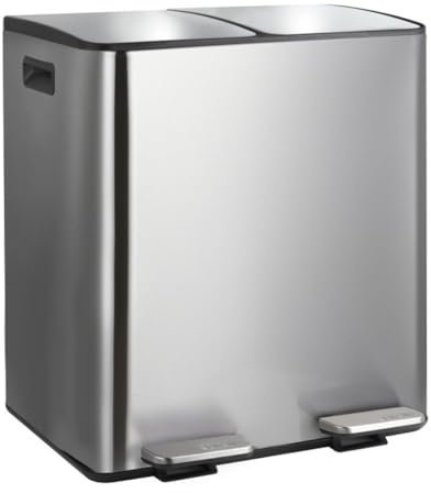 Spirella - Mülltrennsystem Küchenabfalleimer 40L (2x20L) mit Pedal - Modell Aliya - Gebürsteter Edelstahl - Soft-Close-Deckel - Herausnehmbare Inneneimer - Seitliche Griffe - Edelstahl