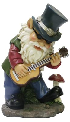 Nature's Mark Rock n Roll Gnome in a Band Playing Guitar Resin Statue Figurine Home Garden Decorative Accent Décor (9 H)
