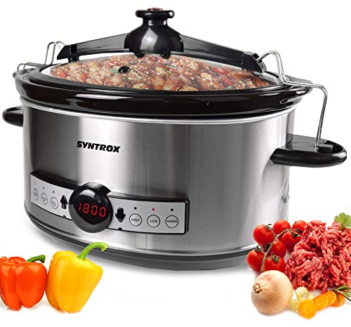 Syntrox Germany Slow Cooker Schongarer 6,5L mit Timer und Warmhaltefunktion - Leistung 320 Watt