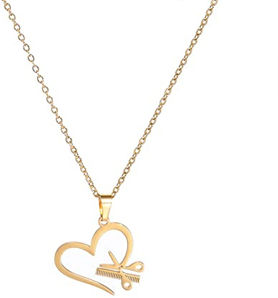 Dreamtimes Collier en Acier Inoxydable pour Femme en Forme de Coeur Peigne Ciseaux Tour de Cou Barber Pendentif Trendy Punk Bijoux Bijoux à la Mode pour Femme Cadeau d'anniversaire (or)
