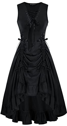 Scarlet Darkness Robe Steampunk Gothique à Lacets sans Manches pour Femme, Noir, Taille M