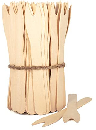 wisefood Fourchette à frites en bois de bouleau 12 cm - Lot de 4000 couverts jetables - Stables, respectueux de l'environnement et biodégradables