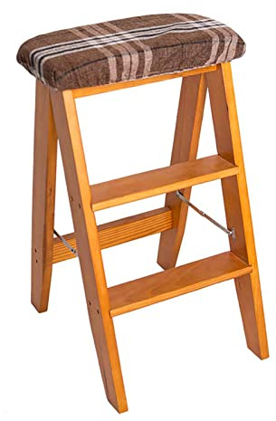 Pealihuy Gradini Scaletta Scaletta in Legno Sgabello Multifunzione Pieghevole Scaletta da Cucina Libreria Ufficio 3 Gradini Mini Scaletta Cuscino Rimovibile