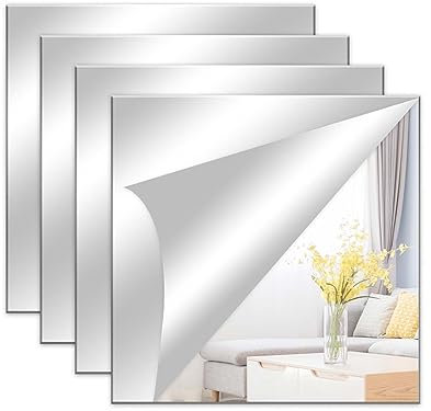 LAGAHS 4 Stück Spiegelfolie Dekorative Wandspiegel Spiegelfliesen Selbstklebend, Klebespiegel,Spiegel zum Kleben Aufkleben, Spiegel Wand, Selbstklebende Fliesen Badezimmerspiegel Türspiegel