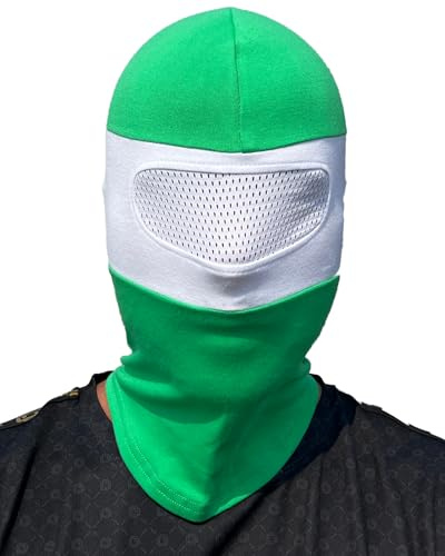 PGWEAR Sturmhaube NET mit durchsehbarem Netz im Augenbereich Grün Weiß gestreift I Maske Balaclava I Ultras Hooligans