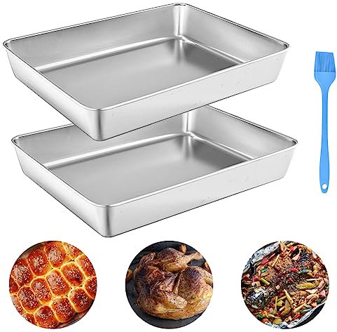 THATSRAD 2 PZS Bandejas para Horno Reposteria de Acero Inoxidable Rectangulares 30 * 24 * 6cm Bandejas de Horno Antiadherente Fuente para Horno Bandejas para Hornear, Servir, Instrumentos Quirúrgica