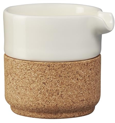 Alma Gémea Ceramic & Cork Mini Milk Jugs, 40ml (Set of 4) | Modern Handleless Stoneware Jug with Spout | Pitcher for Cream or Sauce | Dishwasher & Microwave Safe Pourer w/Insulated Base | Pearl