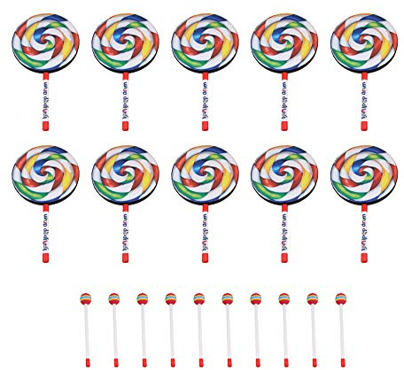 Bstinay 10 tambores de mano con forma de piruleta de 200 mm, instrumentos musicales, multicolor