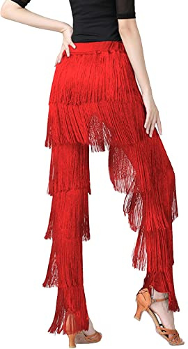 AIEOE Pantaloni con Nappa Multistrato Donna Danza Latina da Professionale Adulto Fringe Rumba Tango Taglia S-4XL