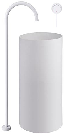 Bathroom Faucet Floor Mounted Bathroom Sink Faucet Single Handle Floor Standing Basin Faucet Brass Vanity Faucet Hot and Cold Water Vanity Sink Faucet, Save Water (White)