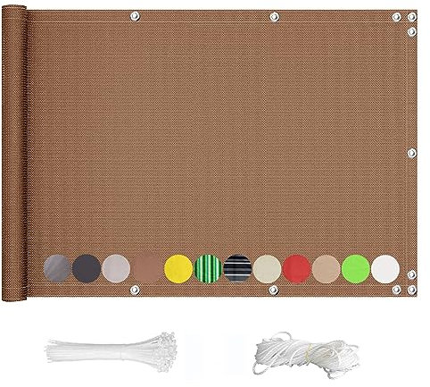 QINGLV Balkon Sichtschutz Balkon 70x600cm Balkonumspannung Transparent Wasserdicht Wetterfester Balkon Sichtschutzwand Ohne Bohren Für BalkongeläNder, Terrasse & Garten Grau -Braun