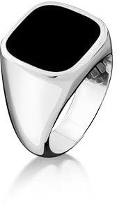 BySilverStone - Flacher, Kissengeschliffener Schwarzer Onyx-Herrenring Aus 925Er Sterlingsilber, Schlichter Siegelring Mit Onyx Für Männer, Schwarzer Edelsteinring, Männlicher Geschenkring